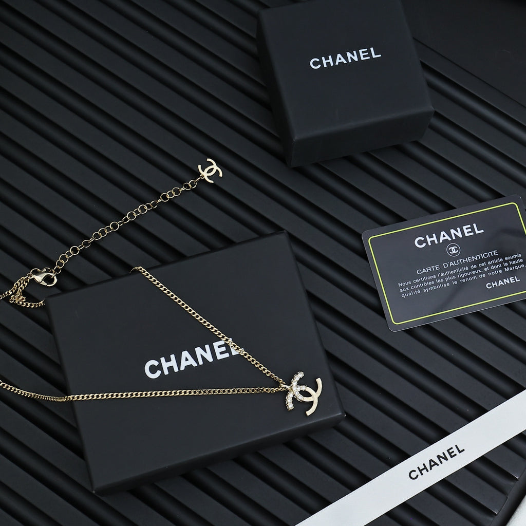 Double-C Emblem Crystal-Accent Pendant Necklace – Design 030 front product view
