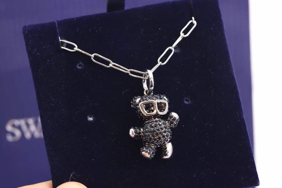 Teddy Bear Pendant Necklace in Black-Tone main product view