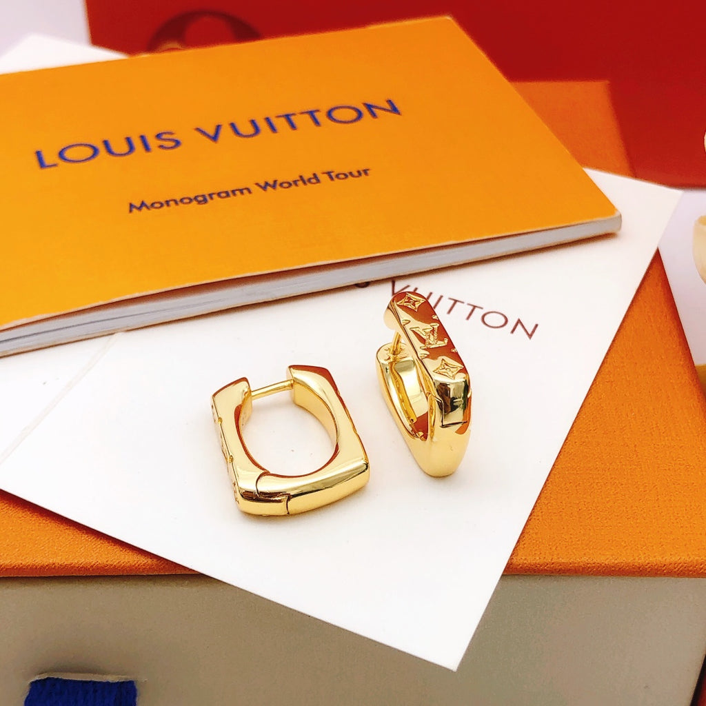 Geometric Emblem Statement Earrings in Gold-Tone – Design 002 front product view