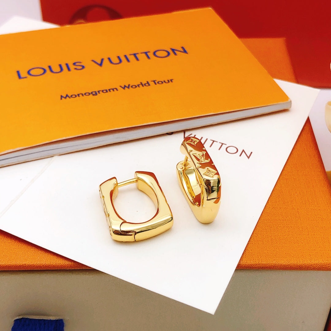 Geometric Emblem Statement Earrings in Gold-Tone – Design 002 front product view