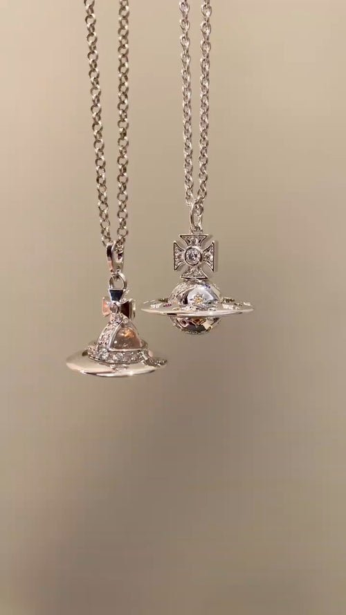 Orb Pendant Necklace in Polished Metal-Tone – Pearl Detail – Design 011 main product view