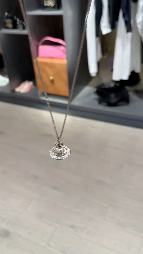 Orb Pendant Necklace in Polished Metal-Tone – Pearl Detail – Design 009 main product view