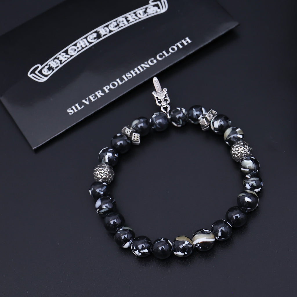 Gothic Emblem Beaded Bracelet in Antique Silver-Tone – Design 04 side detail