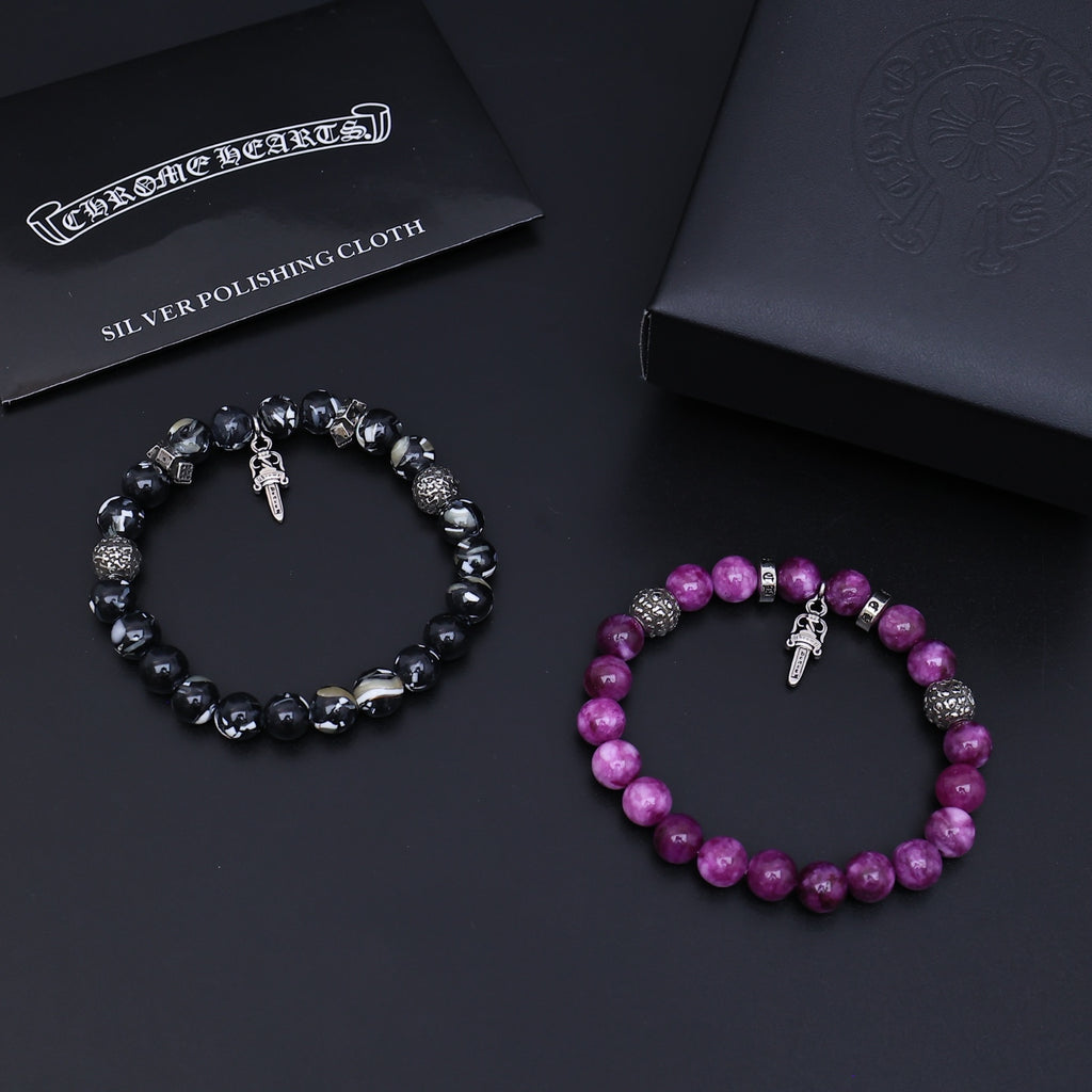 Gothic Emblem Beaded Bracelet in Antique Silver-Tone – Design 04 styled product view