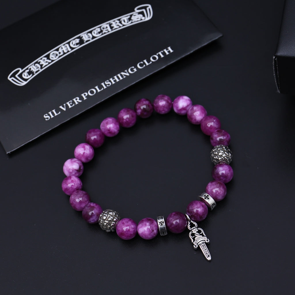 Gothic Emblem Beaded Bracelet in Antique Silver-Tone – Design 04 detail view