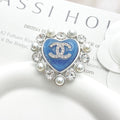 Double-C Emblem Brooch in Polished Metal-Tone – Pearl Detail – Design 009 main product view