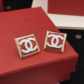 Square Stud Earrings in Gold-Tone – White Detail main product view