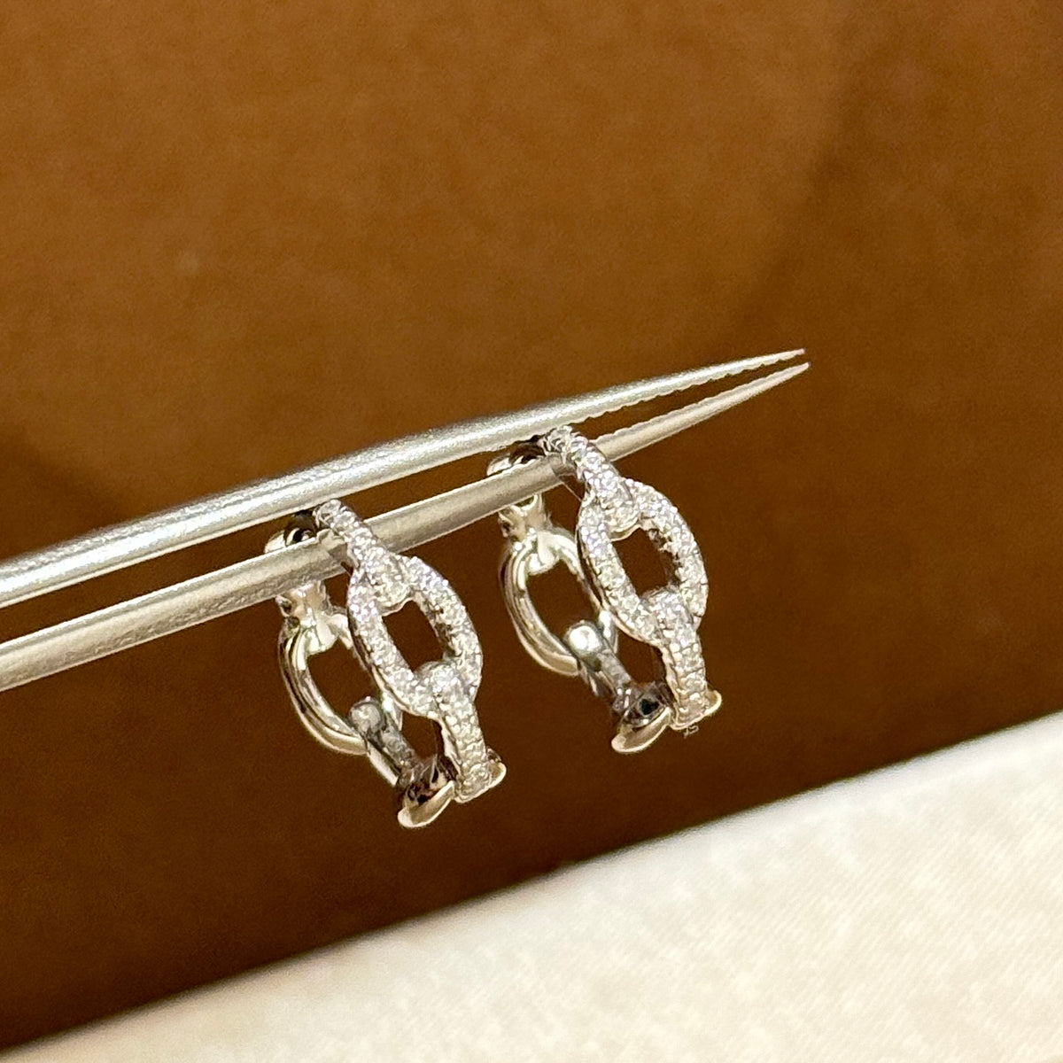 Signature Emblem Crystal-Accent Stud Earrings – Red Detail – Design 002 side detail
