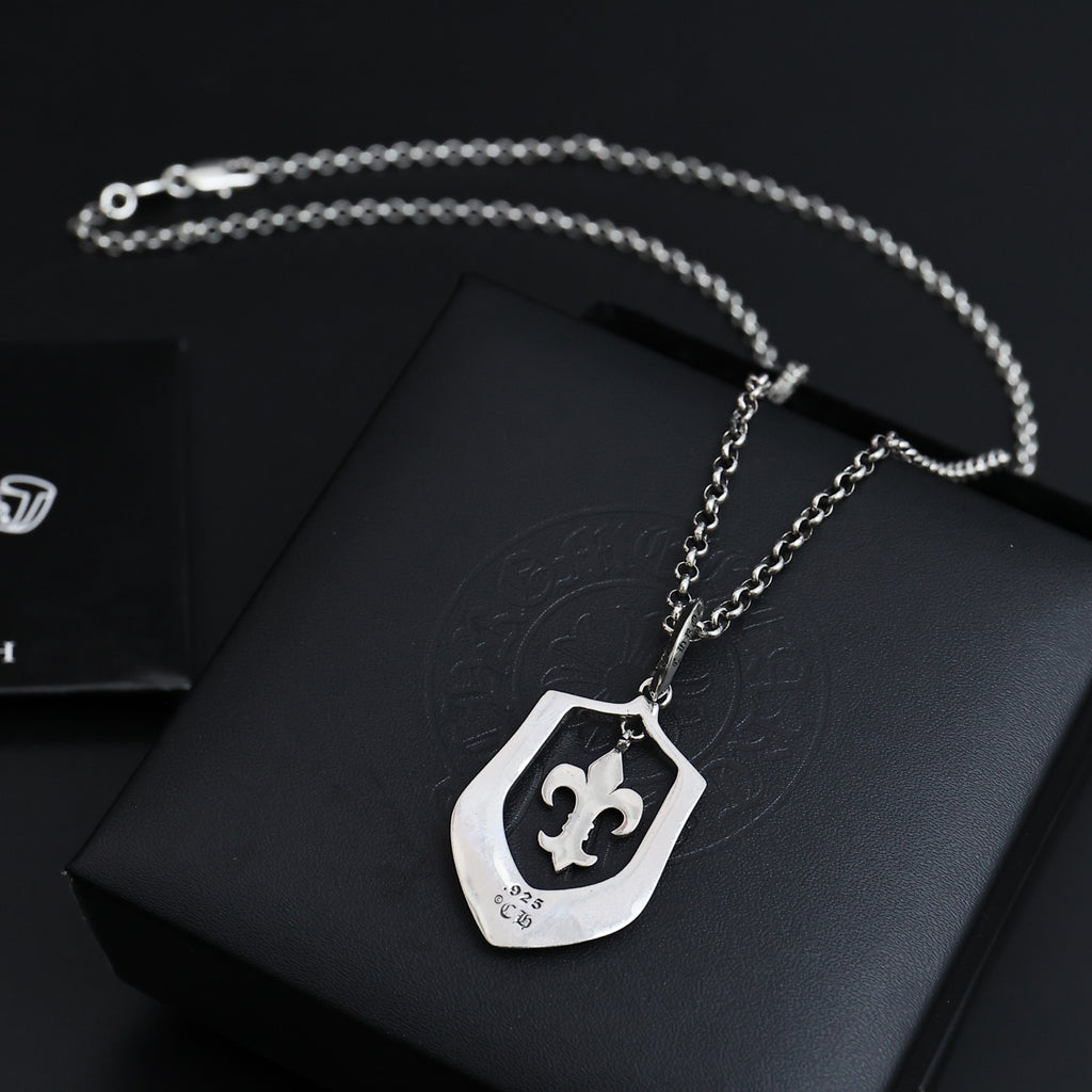 Gothic Emblem Pendant Necklace in Antique Silver-Tone – Design 22 detail view
