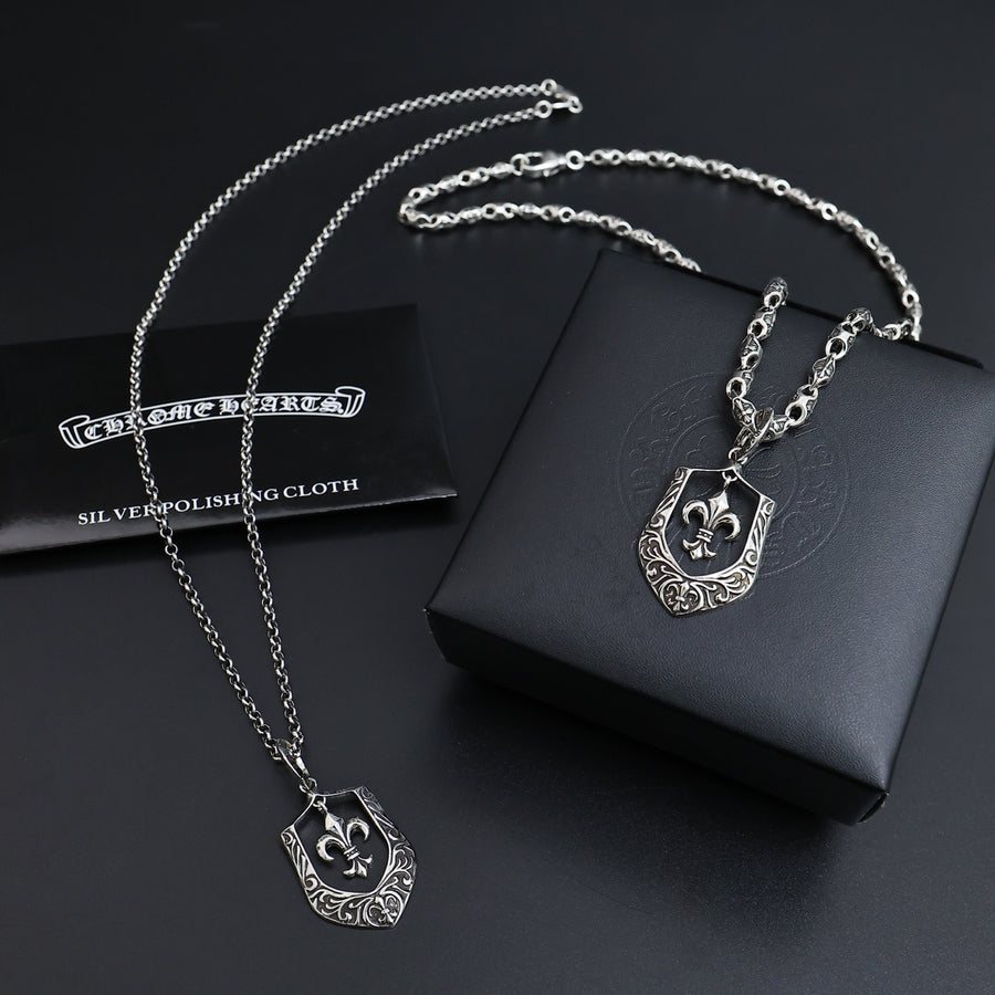 Gothic Emblem Pendant Necklace in Antique Silver-Tone – Design 22 main product view