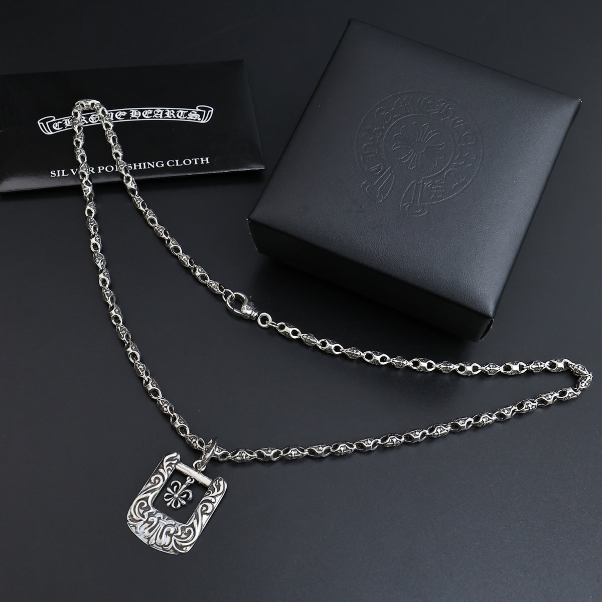 Gothic Emblem Pendant Necklace in Antique Silver-Tone – Design 21 close-up detail