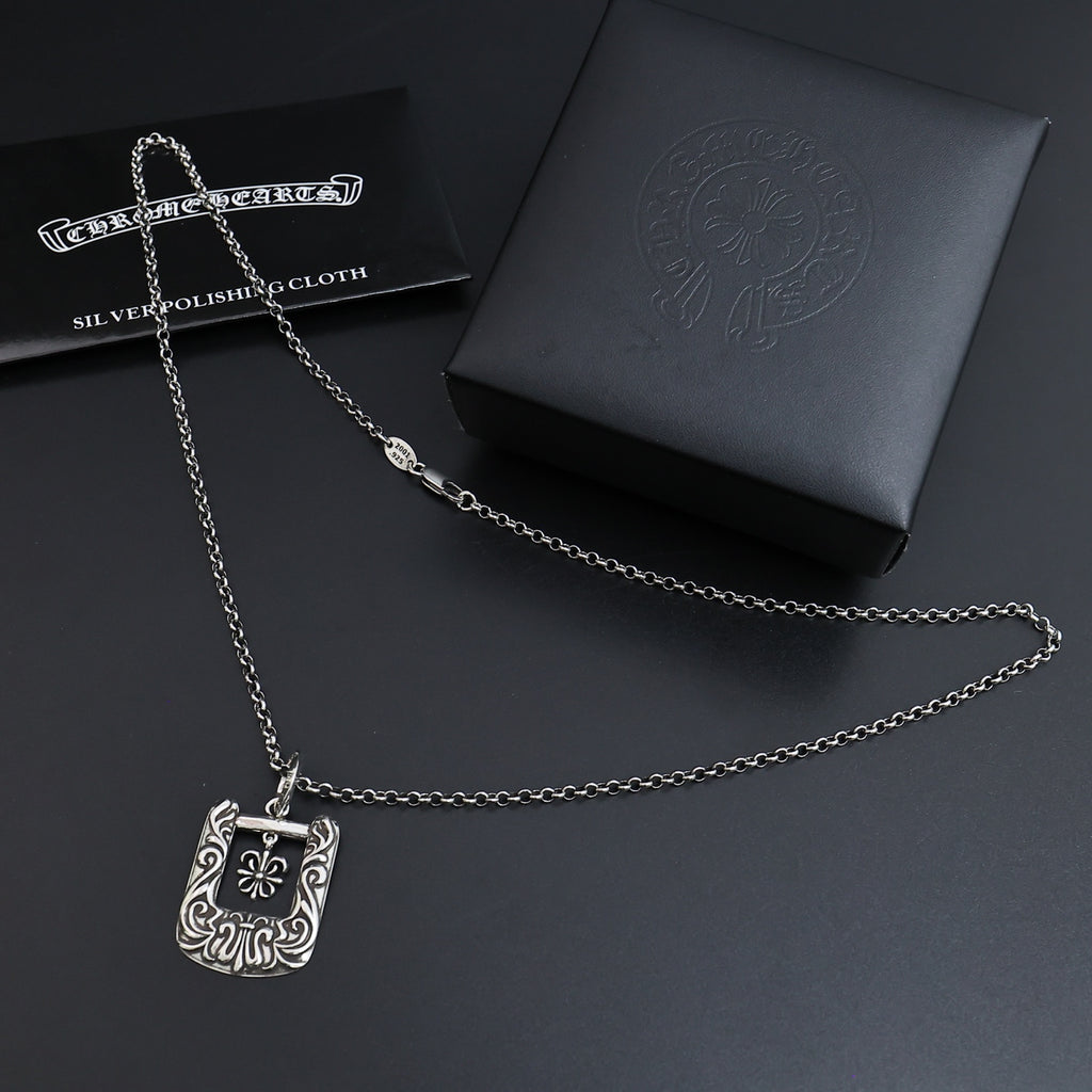 Gothic Emblem Pendant Necklace in Antique Silver-Tone – Design 21 side detail
