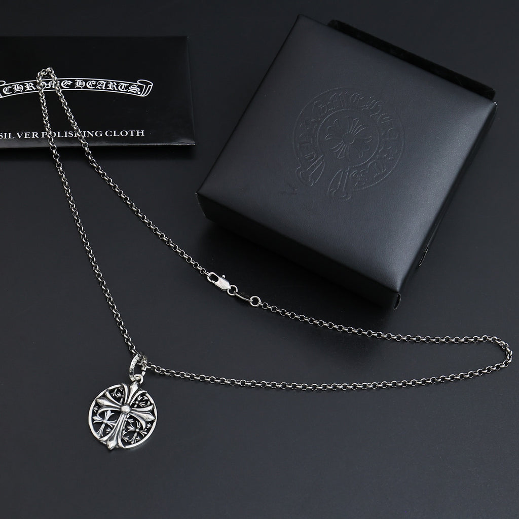 Gothic Emblem Pendant Necklace in Antique Silver-Tone – Design 20 side detail