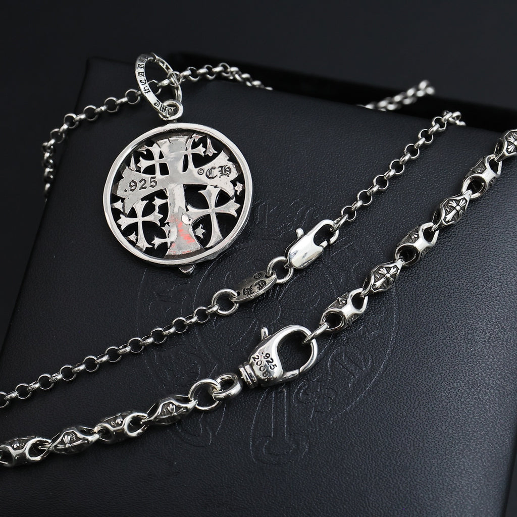 Gothic Emblem Pendant Necklace in Antique Silver-Tone – Design 20 styled product view