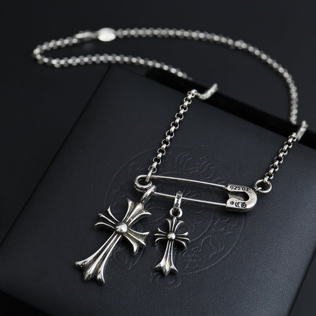 Gothic Emblem Pendant Necklace in Antique Silver-Tone – Design 19 detail view