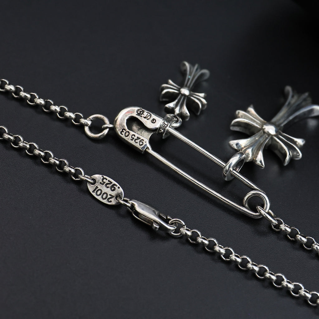 Gothic Emblem Pendant Necklace in Antique Silver-Tone – Design 19 styled product view