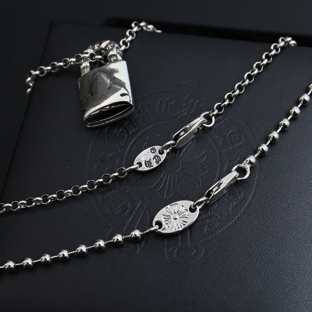 Gothic Emblem Pendant Necklace in Antique Silver-Tone – Design 18 styled product view
