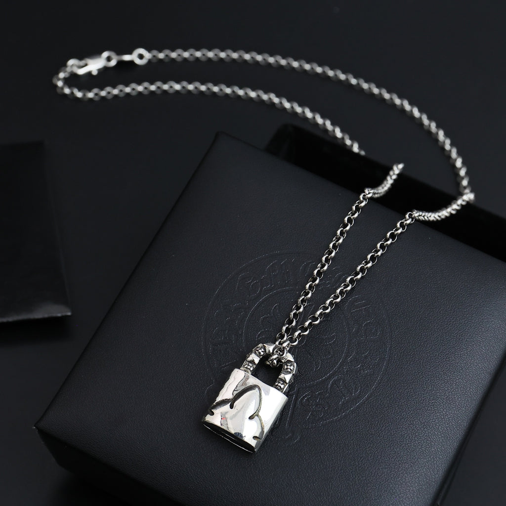 Gothic Emblem Pendant Necklace in Antique Silver-Tone – Design 03 front product view