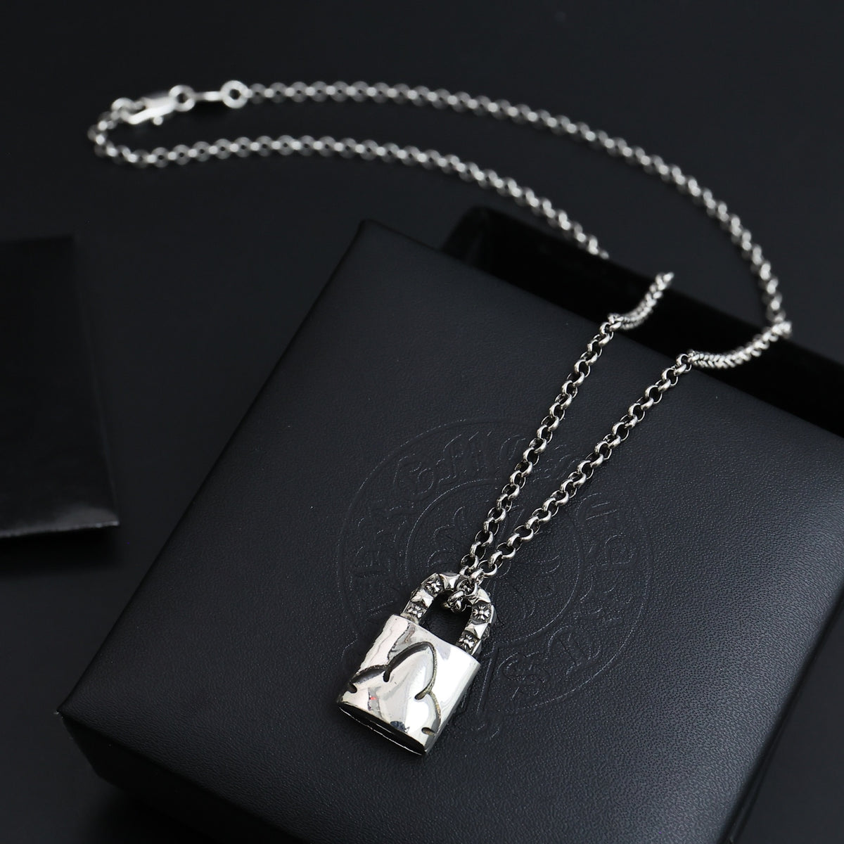 Gothic Emblem Pendant Necklace in Antique Silver-Tone – Design 03 front product view