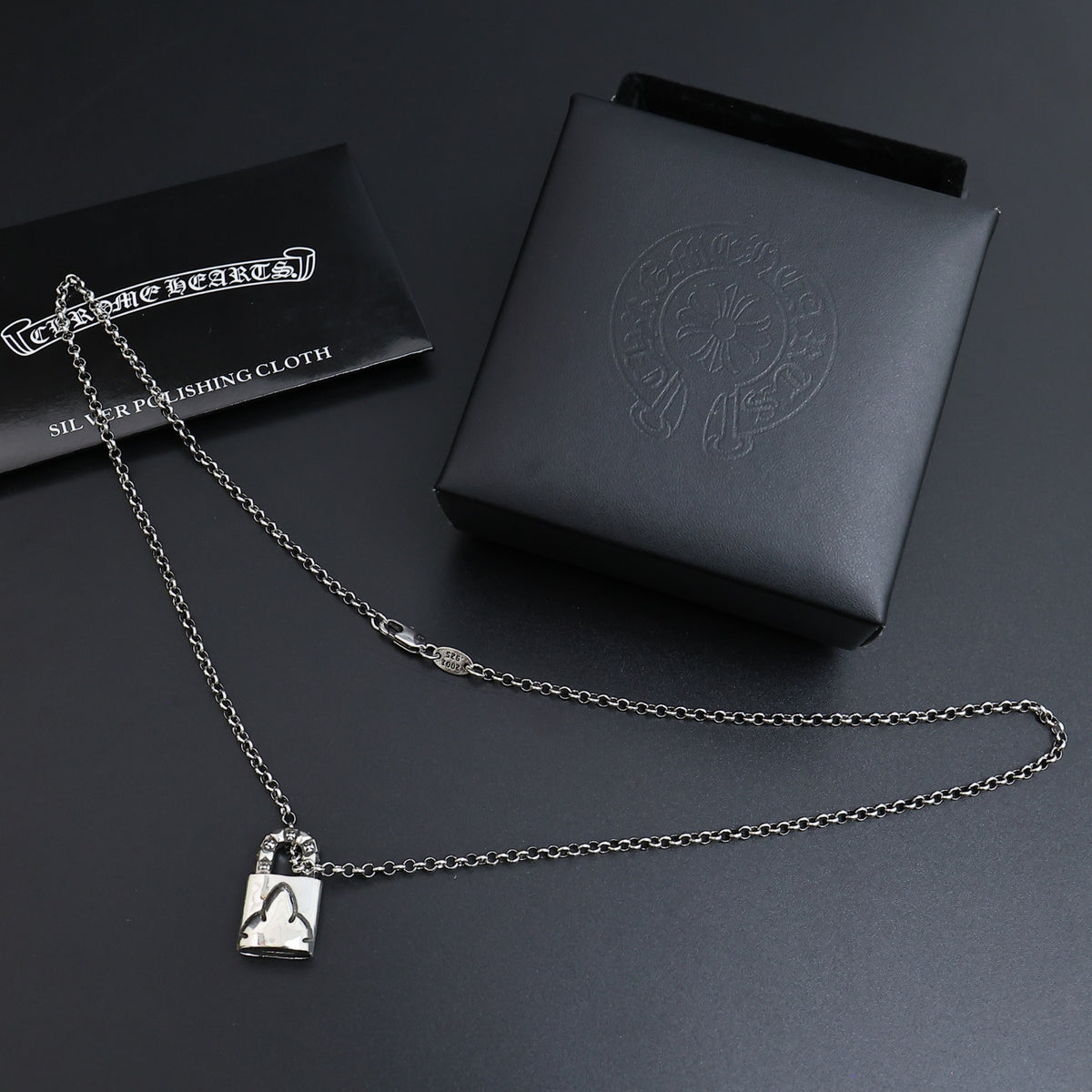 Gothic Emblem Pendant Necklace in Antique Silver-Tone – Design 18 close-up detail