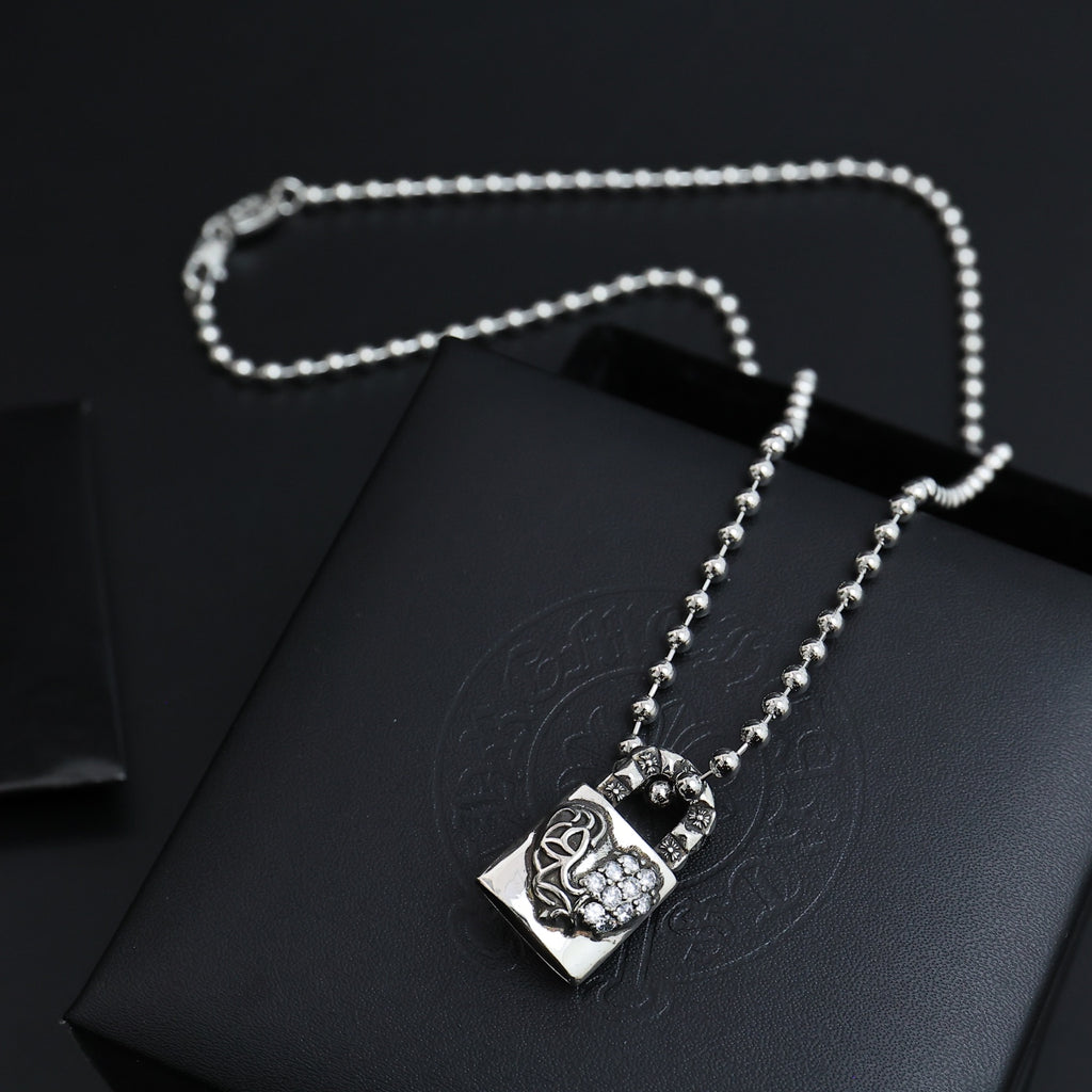 Gothic Emblem Pendant Necklace in Antique Silver-Tone – Design 17 front product view