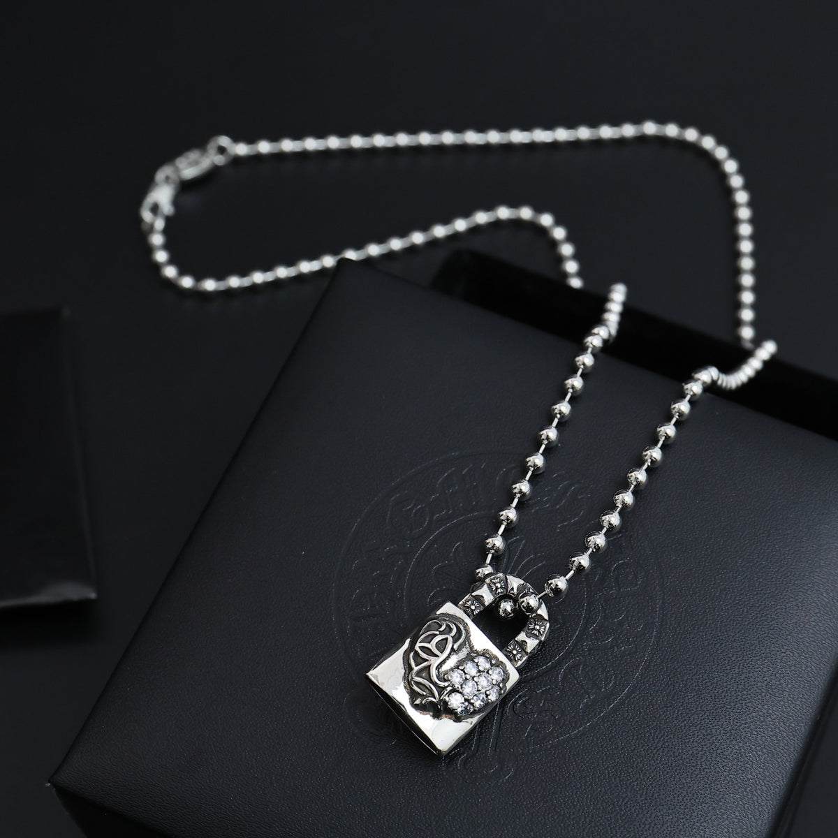 Gothic Emblem Pendant Necklace in Antique Silver-Tone – Design 17 front product view