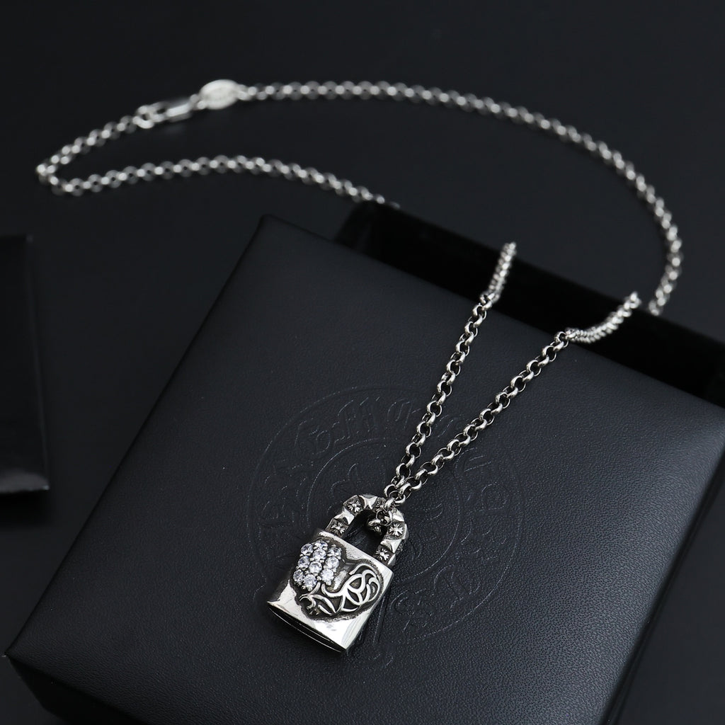 Gothic Emblem Pendant Necklace in Antique Silver-Tone – Design 17 detail view