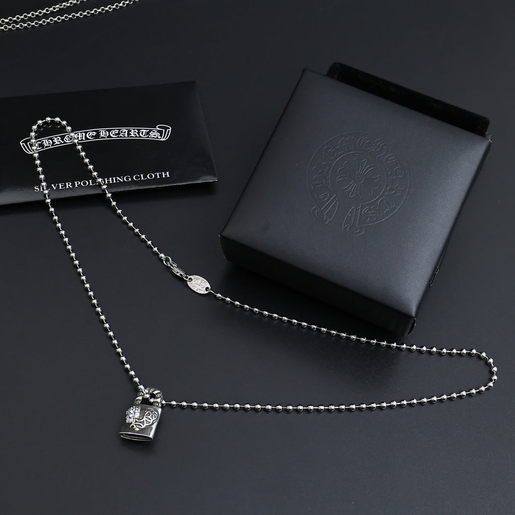 Gothic Emblem Pendant Necklace in Antique Silver-Tone – Design 17 close-up detail