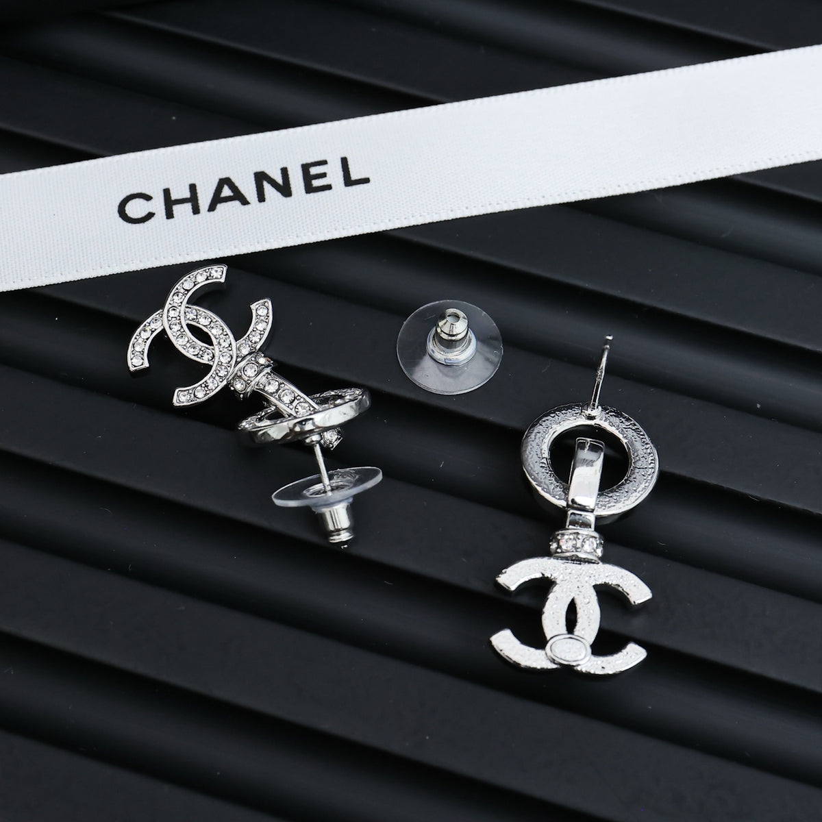 Double-C Emblem Crystal-Accent Statement Earrings – Design 028 side detail