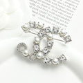 Double-C Emblem Brooch in Silver-Tone – Pearl Detail – Design 002 main product view