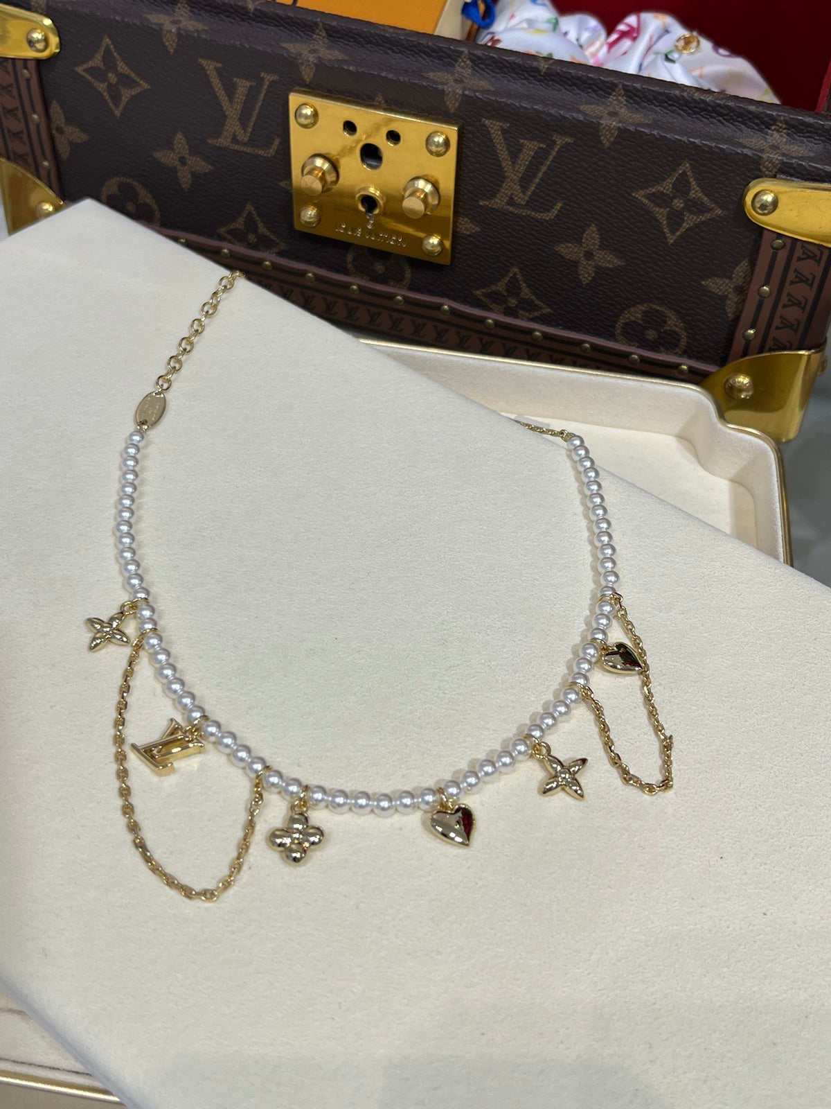 Letter Emblem Pendant Necklace in Gold-Tone – Pearl Detail main product view