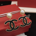 Signature Emblem Stud Earrings in Gold-Tone – Black Detail – Design 002 main product view