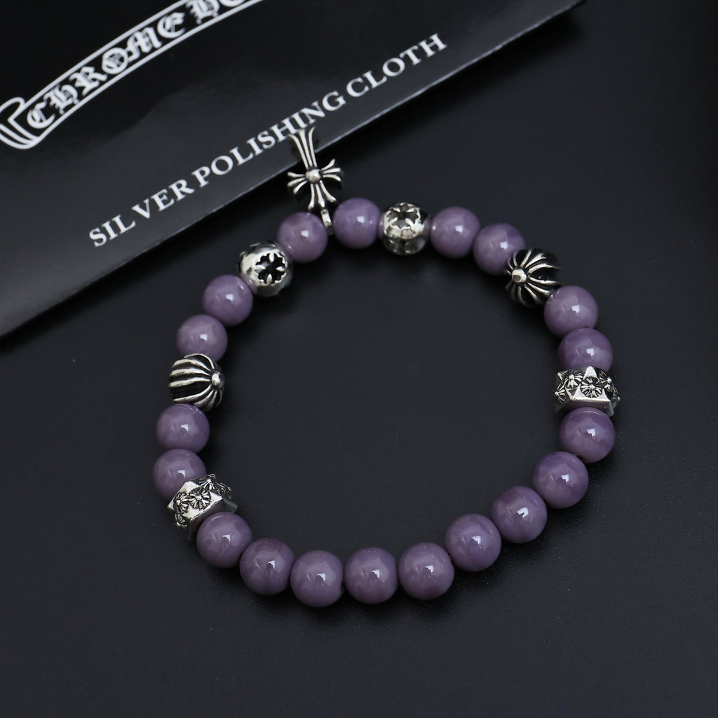 Gothic Emblem Beaded Bracelet in Metal-Tone – Design 01 close-up detail