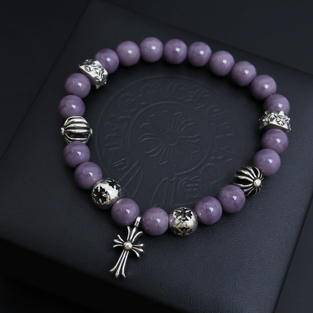Gothic Emblem Beaded Bracelet in Metal-Tone – Design 01 front product view