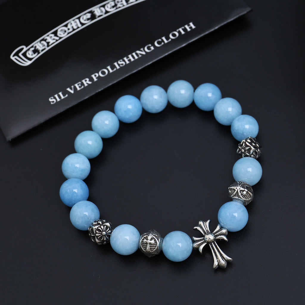Gothic Emblem Beaded Bracelet in Metal-Tone – Design 01 detail view