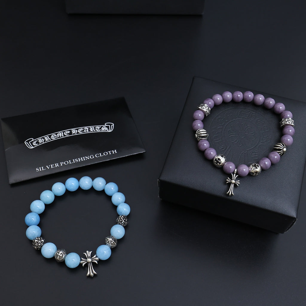 Gothic Emblem Beaded Bracelet in Metal-Tone – Design 01 main product view