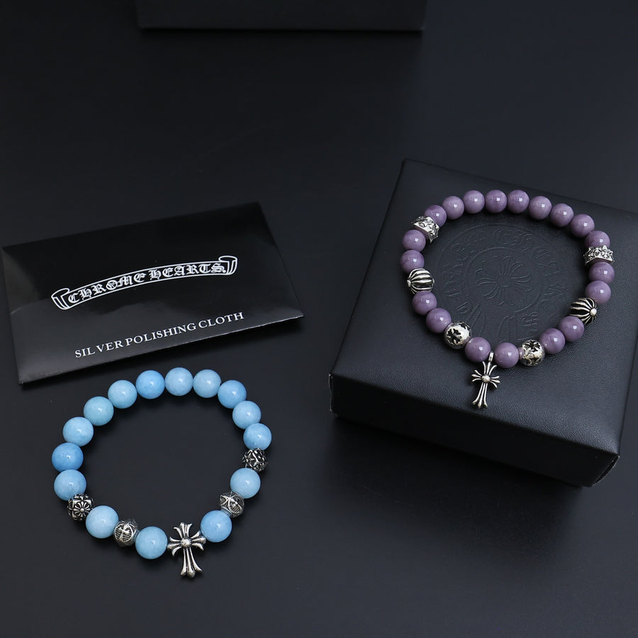 Gothic Emblem Beaded Bracelet in Metal-Tone – Design 01 main product view