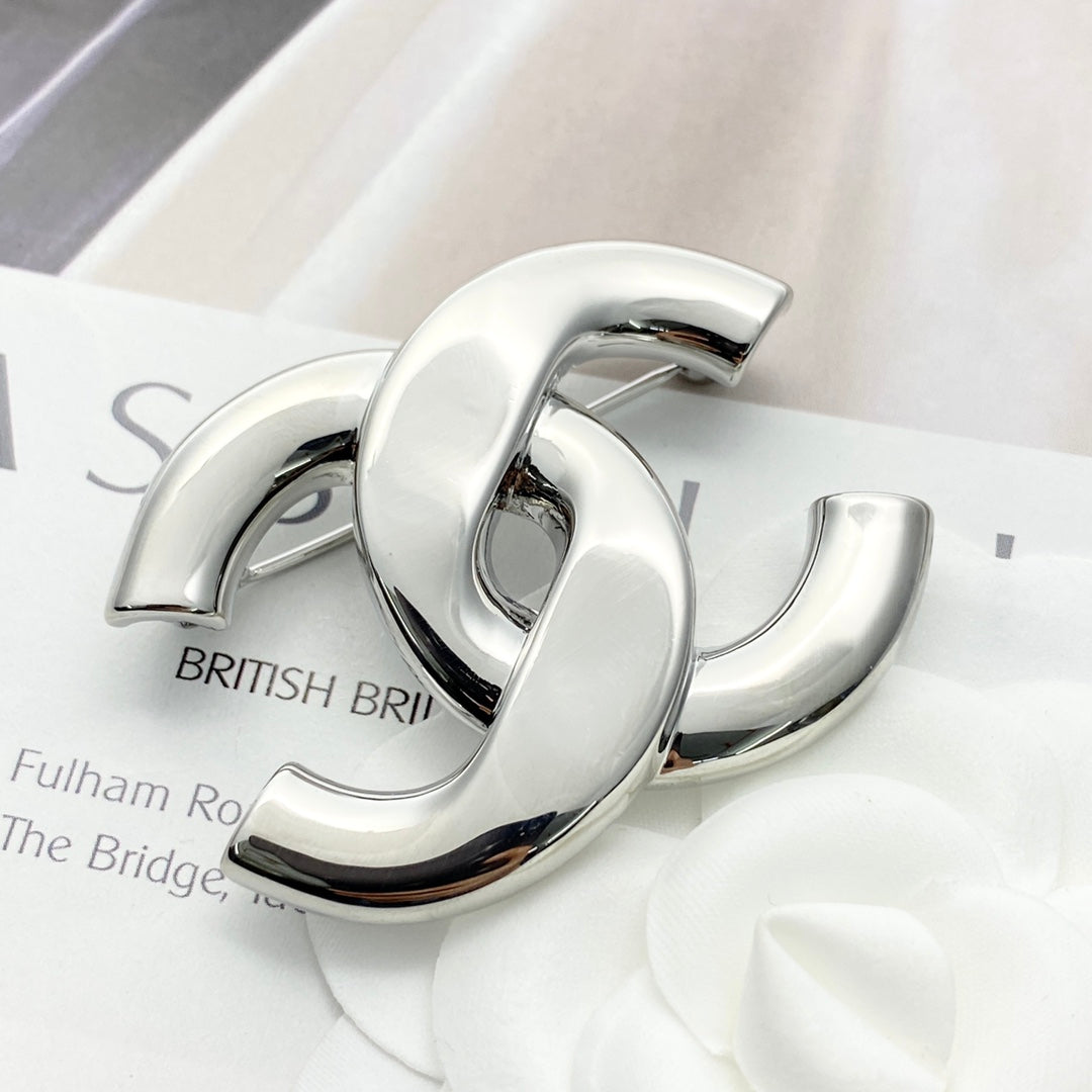 Double-C Emblem Brooch in Silver-Tone – Design 004 main product view