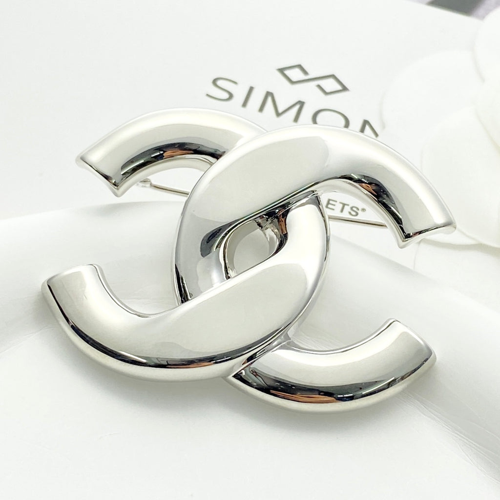 Double-C Emblem Brooch in Silver-Tone – Design 004 styled product view