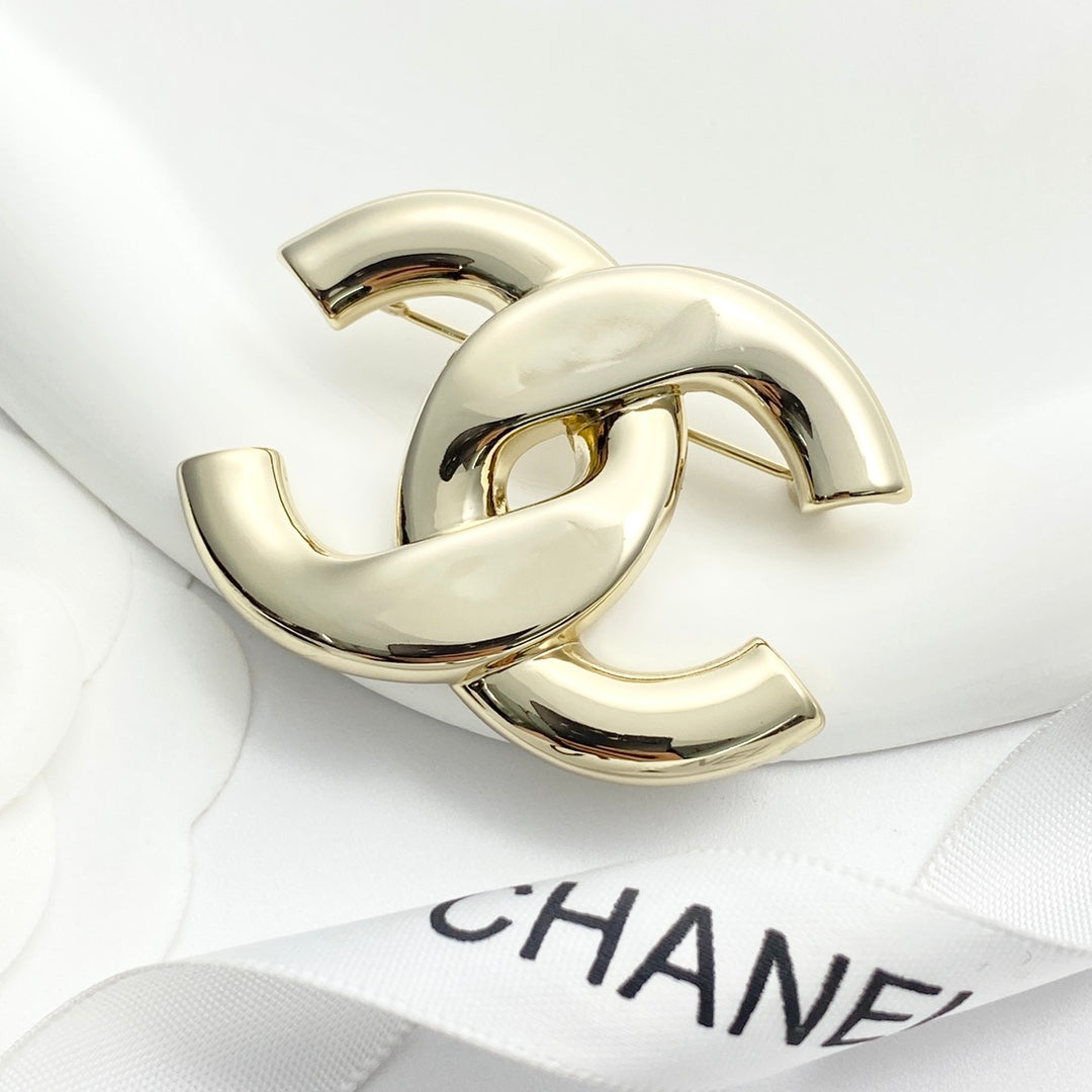 Double-C Emblem Brooch in Gold-Tone – Design 021 styled product view
