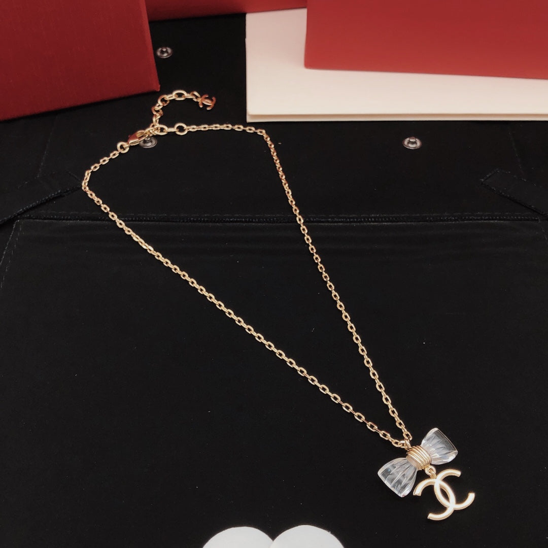 Bow Pendant Necklace in Gold-Tone – Design 006 close-up detail