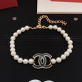Double-C Emblem Pearl-Detail Pendant Necklace – Pearl Detail – Design 124 main product view