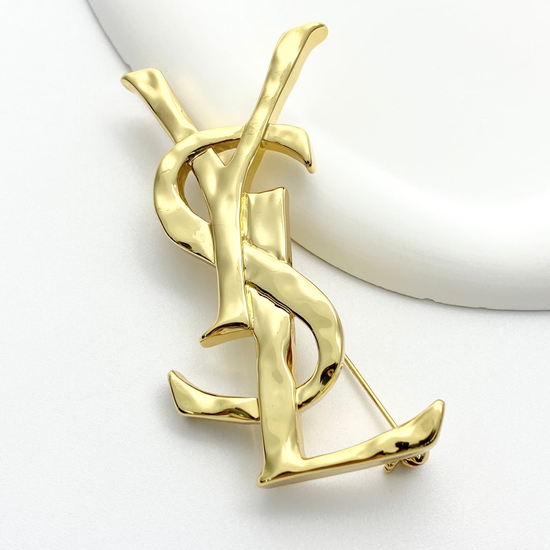 Geometric Emblem Brooch in Polished Metal-Tone – Design 012 styled product view