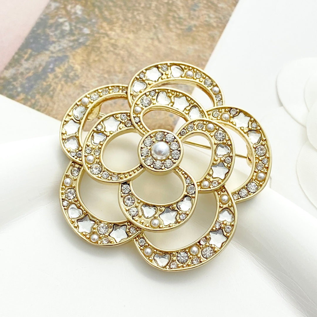 Camellia Brooch in Polished Metal-Tone – Pearl Detail main product view