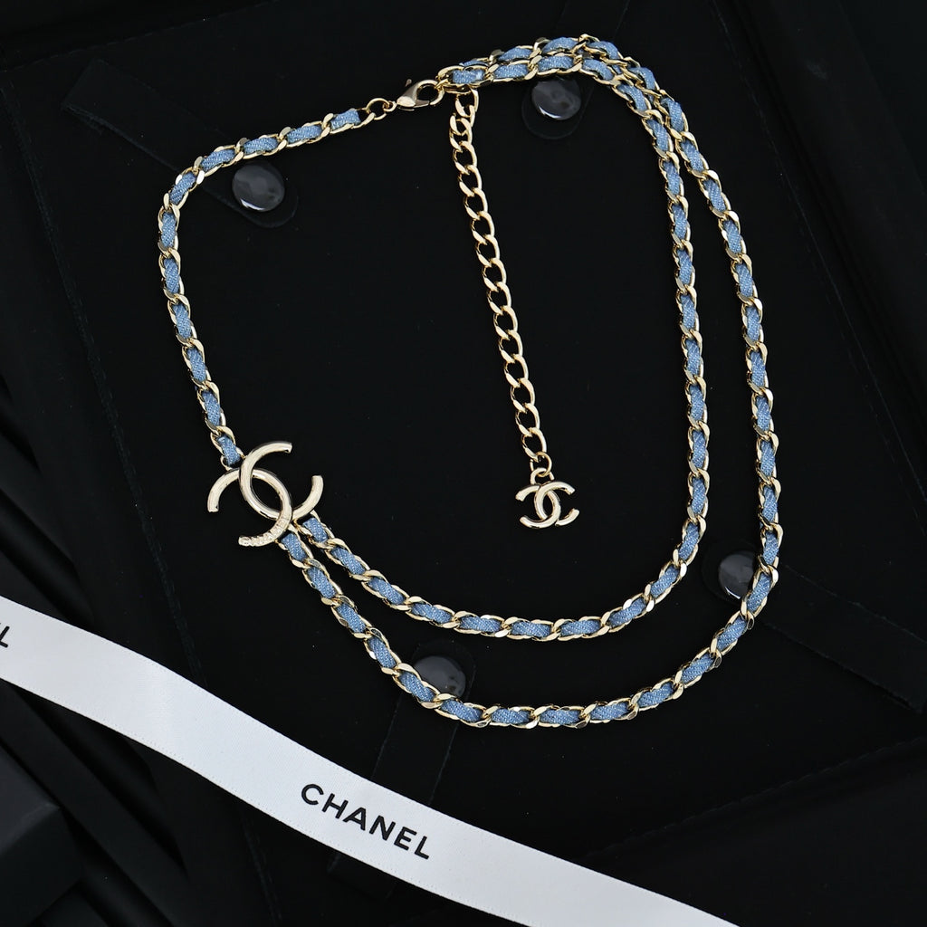 Double-C Emblem Jewelry Accessory in Polished Metal-Tone – Blue Detail detail view