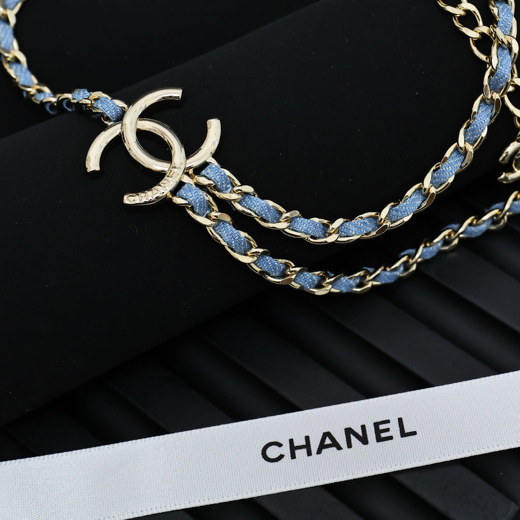 Double-C Emblem Jewelry Accessory in Polished Metal-Tone – Blue Detail front product view