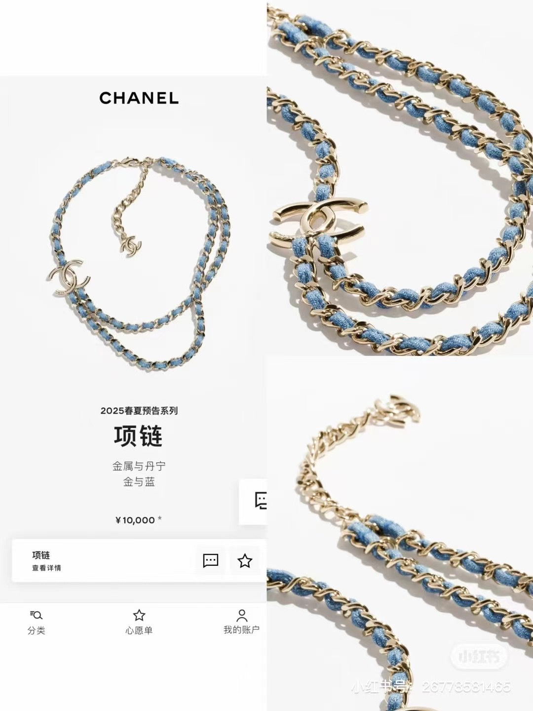 Double-C Emblem Jewelry Accessory in Polished Metal-Tone – Blue Detail main product view
