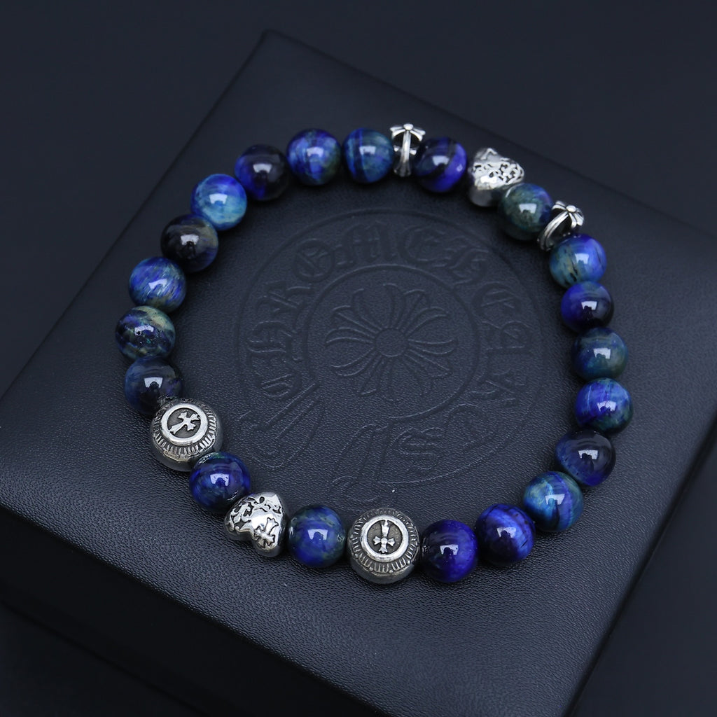 Gothic Emblem Beaded Bracelet in Antique Silver-Tone – Design 18 front product view