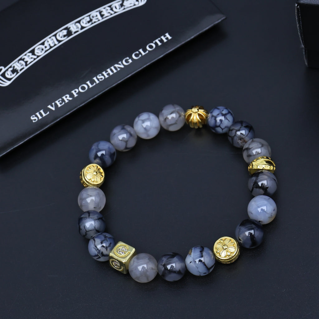 Gothic Emblem Beaded Bracelet in Antique Silver-Tone – Design 18 detail view