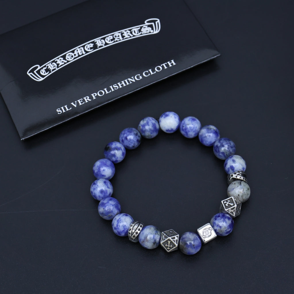 Gothic Emblem Beaded Bracelet in Antique Silver-Tone – Design 17 detail view